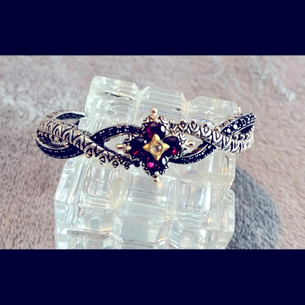 Barbara Bixby 18k Gold Sterling Silver Rhodolite Garnet Black Onyx Cross Over